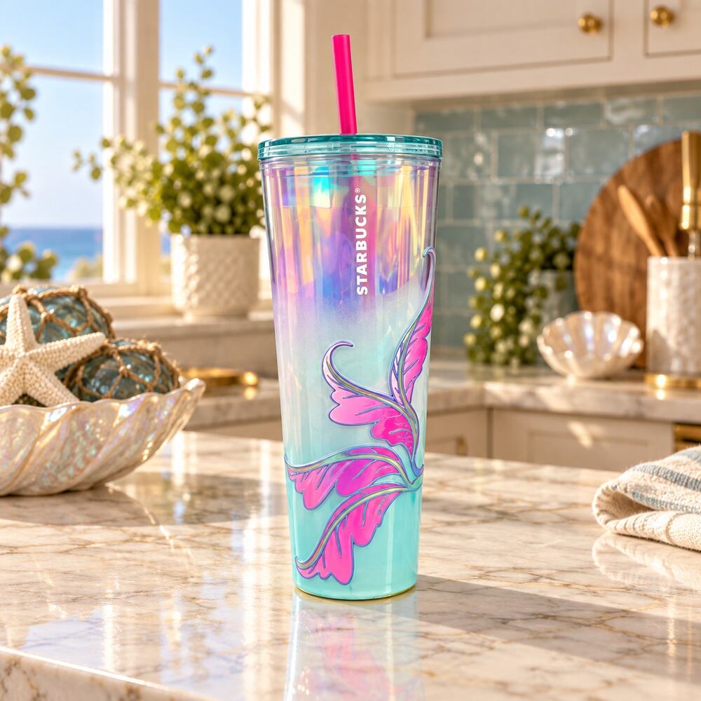 Starbucks Mermaid Cold Tumbler 24oz Venti Star Lid Pink Straw NWT